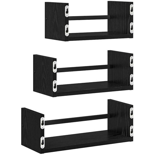  Set zidnih polica 3 pcs Crni hrast 40x16x14cm Konstruirano drvo Slike