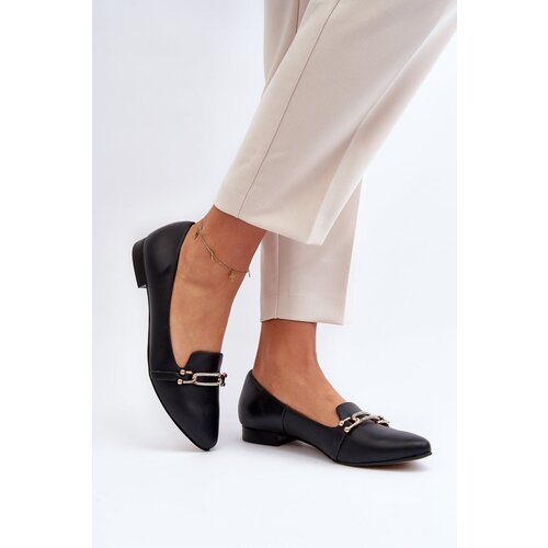 Zazoo 2885 Leather Ballerinas with Ornament Black Slike