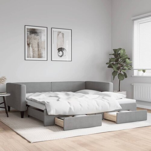 VidaXL Dnevni krevet na razvlačenje svjetlosivi 100x200 cm od tkanine Slike
