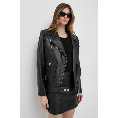 Elisabetta Franchi Kožna ramones jakna za žene, boja: crna, za prijelazno razdoblje