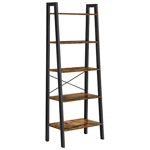 Songmics lestvena polica, 5-stopenjska industrijska polica, modul za shranjevanje, s kovinskim okvirjem, za dnevno sobo, kuhinjo, rustikalno rjava LLS45X, (21326643) Slike