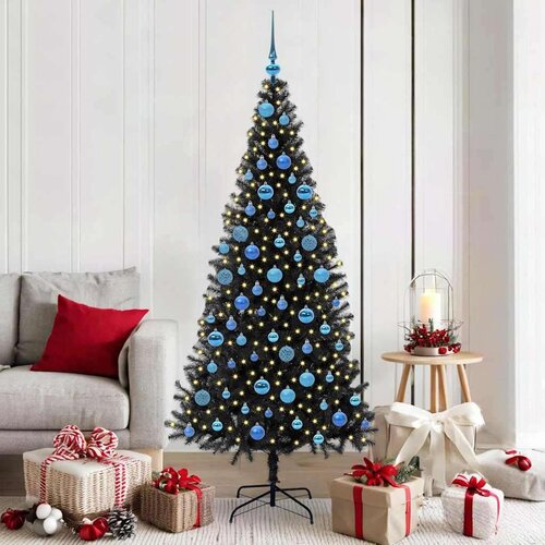 vidaXL Božično drevo med 300 LED z stojalom Črna 180 cm PVC Cene