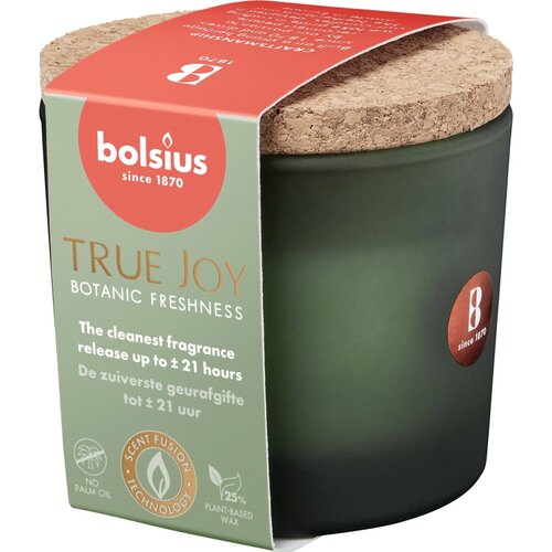 Bolsius Dišeča sveča True Joy s pokrovom iz plute - Botanic Freshness Cene