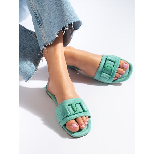 SHELOVET Women's suede green slippers Slike