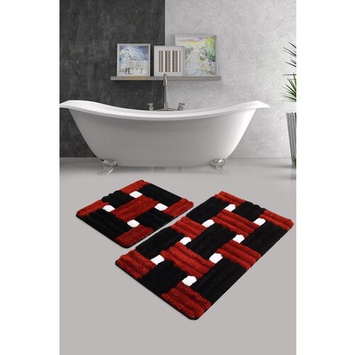 Piazza red multicolor acrylic bathmat set (2 pieces) Cene