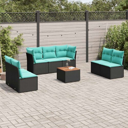  Vrtna garnitura - 8-dijelni set vrtnih sofa od poliratana s jastucima crni - Crna 2x kutna + 5x srednja + stol 1 Cijene