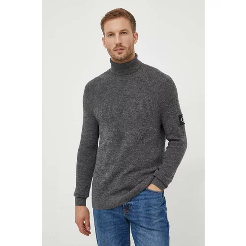 Calvin Klein Jeans Volnen pulover moški, siva barva