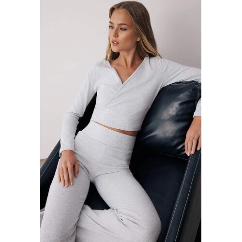 TRENDYOLMILLA ženski set jakna i majica Twoaw26Au00029, Siva Melanž-Siva Cene