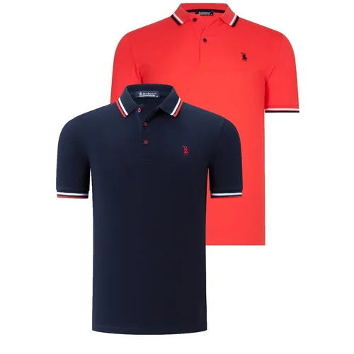 Dewberry DUAL SET T8594 MENS T-SHIRT-NAVY BLUE-POMEGRANATE