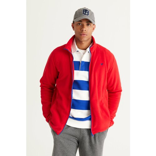 AC&Co / Altınyıldız Classics Men's Red Standard Fit Normal Cut Cold Proof High Neck Fleece Sweatshirt Jacket Slike
