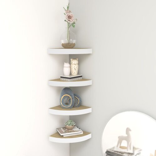 vidaXL Kotne stenske police 4 kosi hrast in bele 35x35x3,8 cm MDF Cene