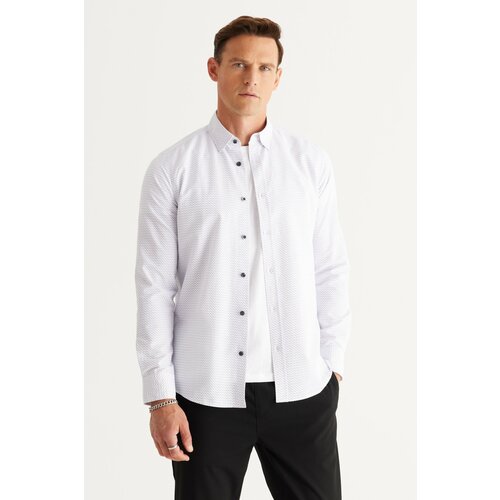 Altinyildiz classics Men's White-Black Slim Fit Slim Fit Hidden Button Collar Cotton Printed Shirt Slike
