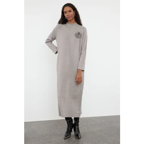 Trendyol Mink Flower Detailed Knitwear Dress