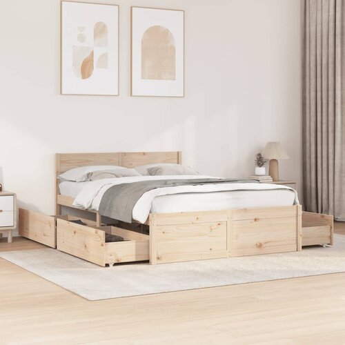  The Living Store Posteljni okvir brez vzmetnice 140x190 cm trdna borovina - Posteljni Okvir, (21523261) Slike