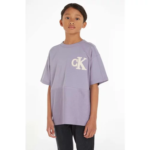 Calvin Klein Jeans Otroška bombažna kratka majica vijolična barva