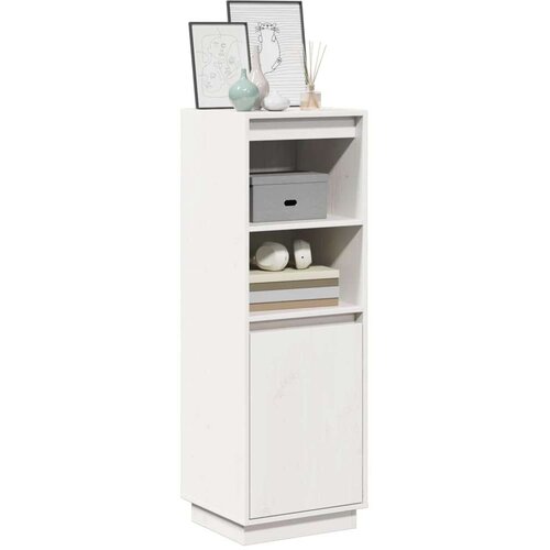 VidaXL visoka omara bela 37x34x110 cm trdna borovina Slike