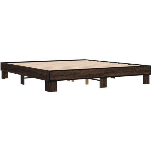 VidaXL Posteljni okvir rjav hrast 200x200 cm inženirski les in kovina, (21151954) Slike