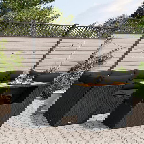  The Living Store Vrtna sedežna garnitura 7-delna z blazinami črn poli ratan - Vrtna Sedežna Garniture, (21480890) Cene