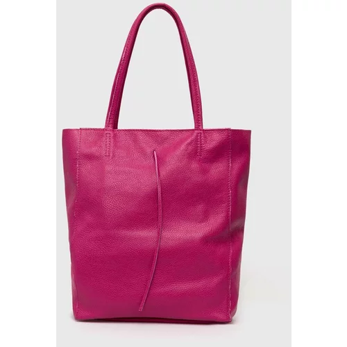 Answear Lab Usnjena torbica roza barva