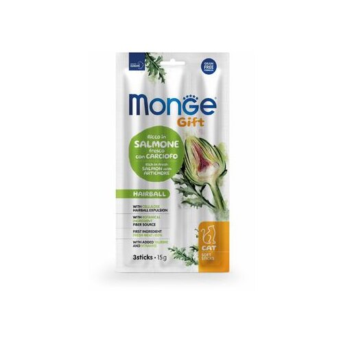 Monge soft sticks hairball poslastica za mačke, losos sa artičokom, 15g Cene