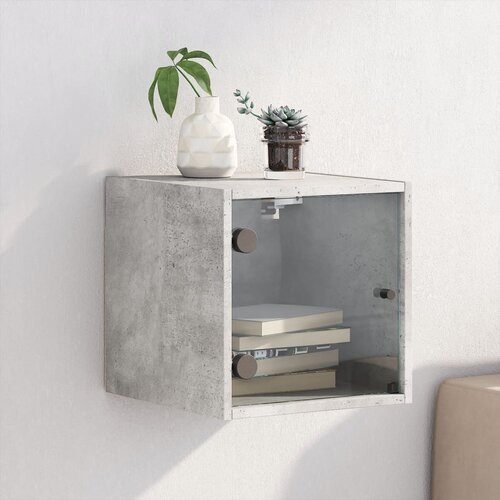 VidaXL Noćni ormarić sa staklenim vratima boja betona 35 x 37 x 35 cm Slike