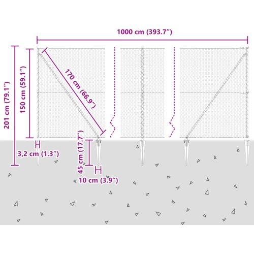 VidaXL Ograda u obliku heksagona sivi 1.5x10 m čelik Slike