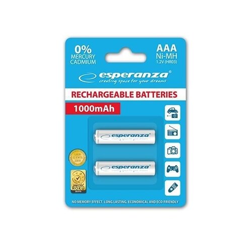  baterije ESPERANZA RECHARGEABLE Ni-MH AAA 1000MAH 2kom. white, EZA101W Slike