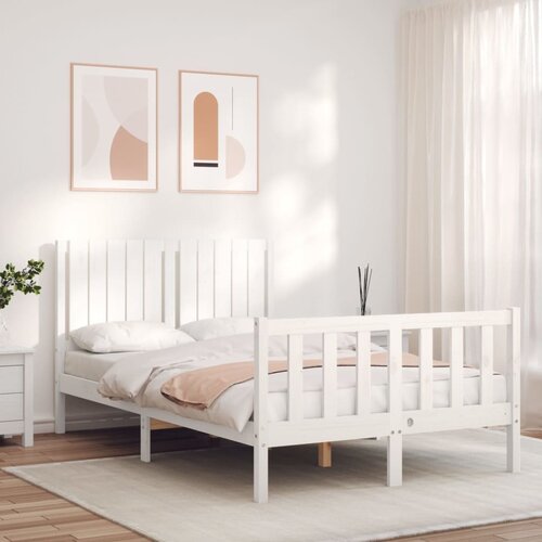The Living Store Posteljni okvir z vzglavjem bel 4FT trden les - Posteljni Okvir, (21529686) Slike