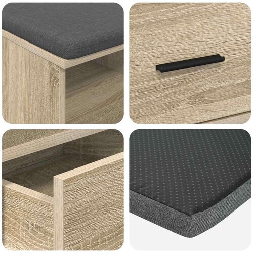  Klupa za hodnik s jastukom Sonoma hrast 80 x 38 x 46 cm Slike