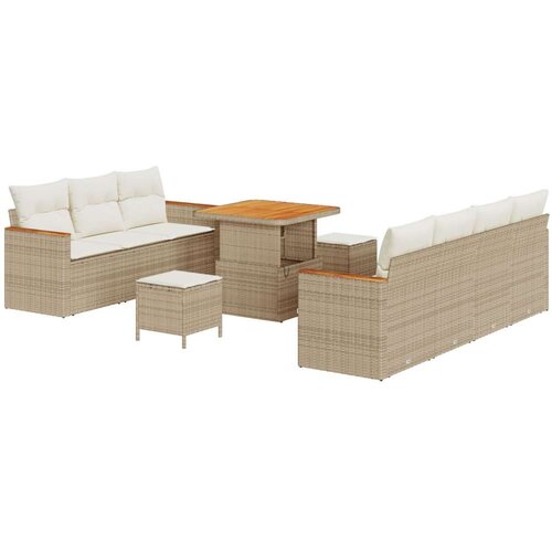  10-dijelni vrtni kauč set s jastučićima Bež Poli Ratan Acacia Vrtna garnitura - 3-dijelni vrtni blagovaonski set s jastučićima Cene