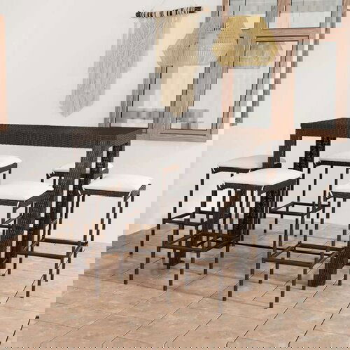  Vrtna barska garnitura 7-delna z blazinami poli ratan rjava, (20679226) Cene