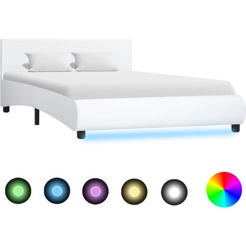 VidaXL Posteljni okvir LED belo umetno usnje 140x200 cm Slike