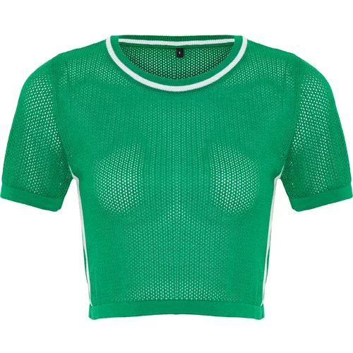 Trendyol Green Crop Openwork T-Shirt Look Knitwear Sweater