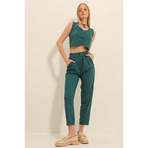 Trend Alaçatı Stili Women's Walnut Green High Waist Carrot Pants Cene
