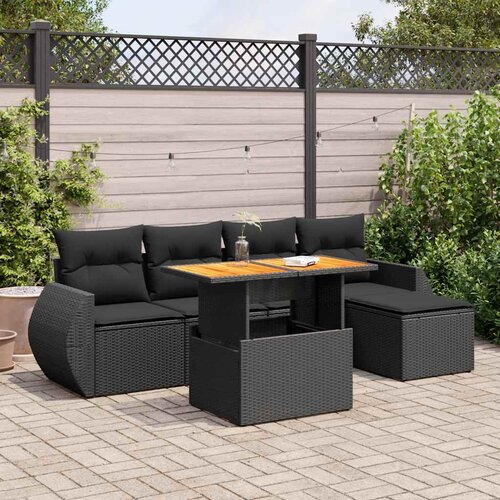  6-dijelni set vrtnih sofa s jastucima crni od poliratana Slike