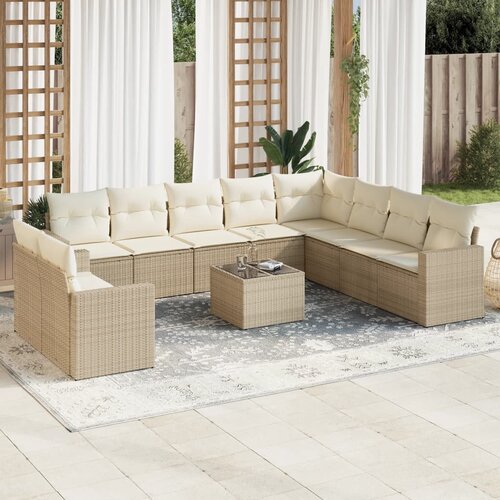 VidaXL 11-dijelni set vrtnih sofa od poliratana s jastucima bež Slike