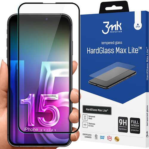 3mk OVITEK IZ KALJENEGA STEKLA HARDGLASS MAX LITE ZA APPLE IPHONE 15 PRO, (21966597) Slike