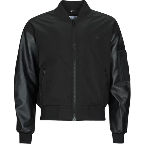 Calvin Klein Jeans FAUX LEATHER BOMBER JACKET Crna