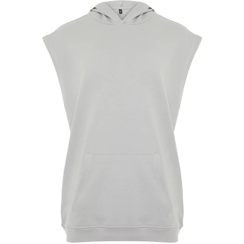 Trendyol Gray Men's Oversize Hooded Pocketed Sleeveless Sweatshirt Athlete