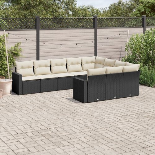 VidaXL 10-dijelni set vrtnih sofa s jastucima crni od poliratana Slike