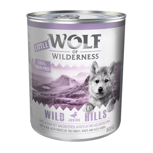 Wolf of Wilderness Varčno pakiranje Little Junior 24 x 800 g - Wild Hills - raca & teletina