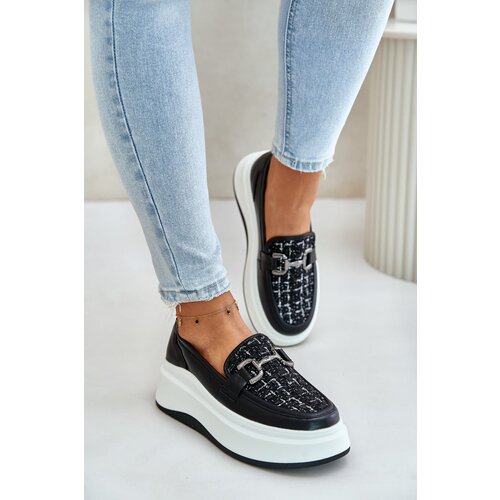 Kesi Women's leather moccasins on platform with Vinceza decoration black Cijene