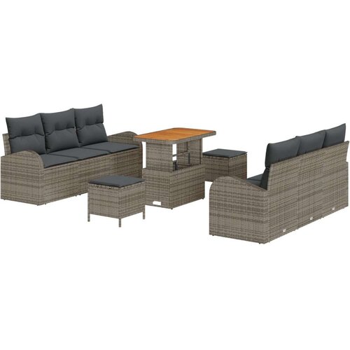 9 komadni vrtni sofa set s jastučićima siva poli ratan acacia 2-sjedalna vrtna sofa s prostorom za pohranu i jastučićima siva p Cene