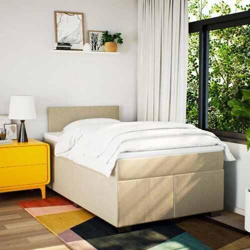  Krevet box spring s madracem krem 120 x 190 cm od tkanine Slike