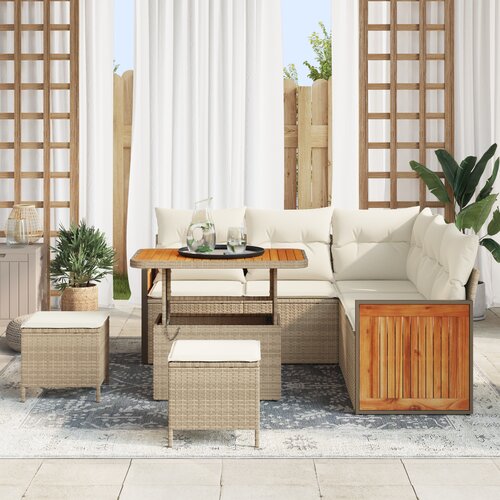 vidaXL 8-deln konec vrtni sofa set z blazinami bež poli ratan akacija Cene