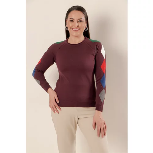 By Saygı The sleeves are diamond-patterned Front Short Back Long Plus Size Acrylic Sweater Plum.