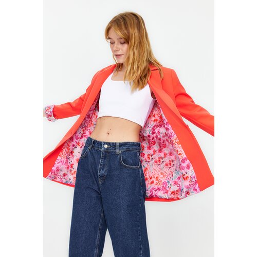 Trendyol Pomegranate Blossom Regular Floral Lining Detailed Woven Blazer Jacket Slike