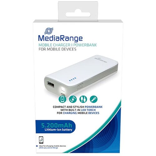 Mediarange Mobilni punjač I Powerbank, s LED svjetiljkom, 5.200mAh, bijelo-sivo , MR751 Cijene