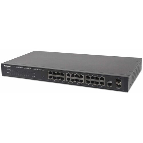 Intellinet 24-Port Gigabit Ethernet PoE+ Web-Managed Switch with 2 SFP Ports, 24 x PoE ports, IEEE 802.3at/af Power over Ethernet (PoE+/PoE), 2 x SFP, Endspan, 19" Rackmount Cijene