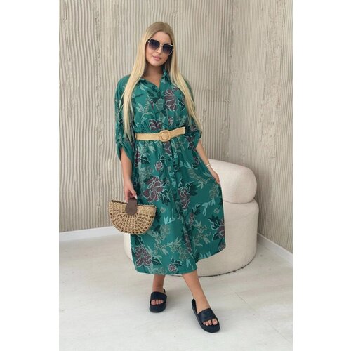 Kesi Viscose dress with belt dark green Slike
